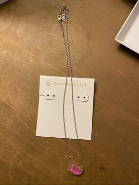 Kendra Scott Silver Chain Necklace with Pink Stone Pendant